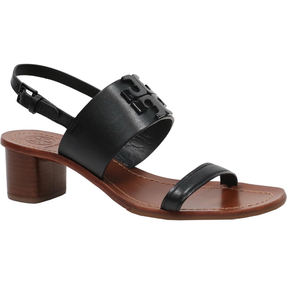 Tory Burch Black Lowell Napa Leather Block Heels Black Sz 7 Sandals. Excellent - Picture 2 of 14